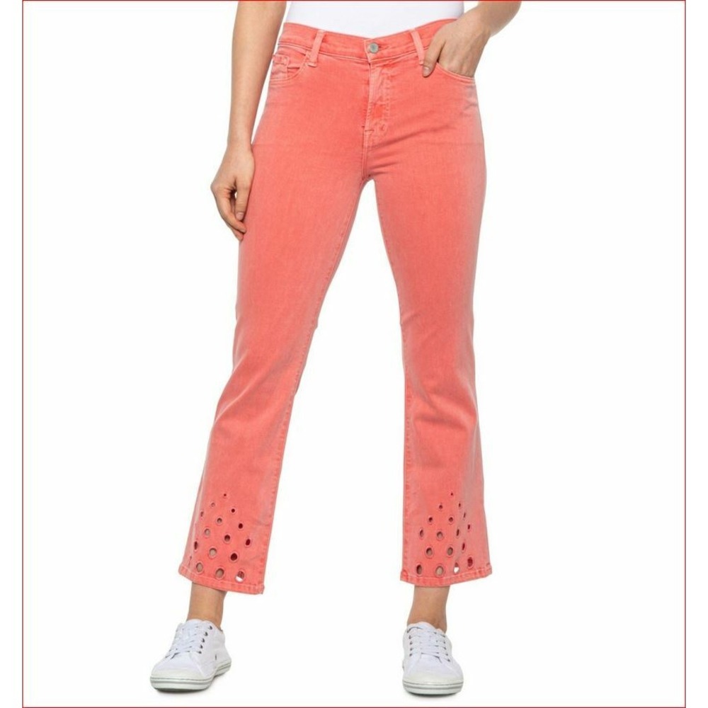 J Brand Selena Mid Rise Crop Boot Jeans JB000898 Grapefruit Eyelets 24 Pink
